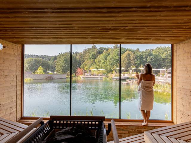 Blick auf See aus der Sauna