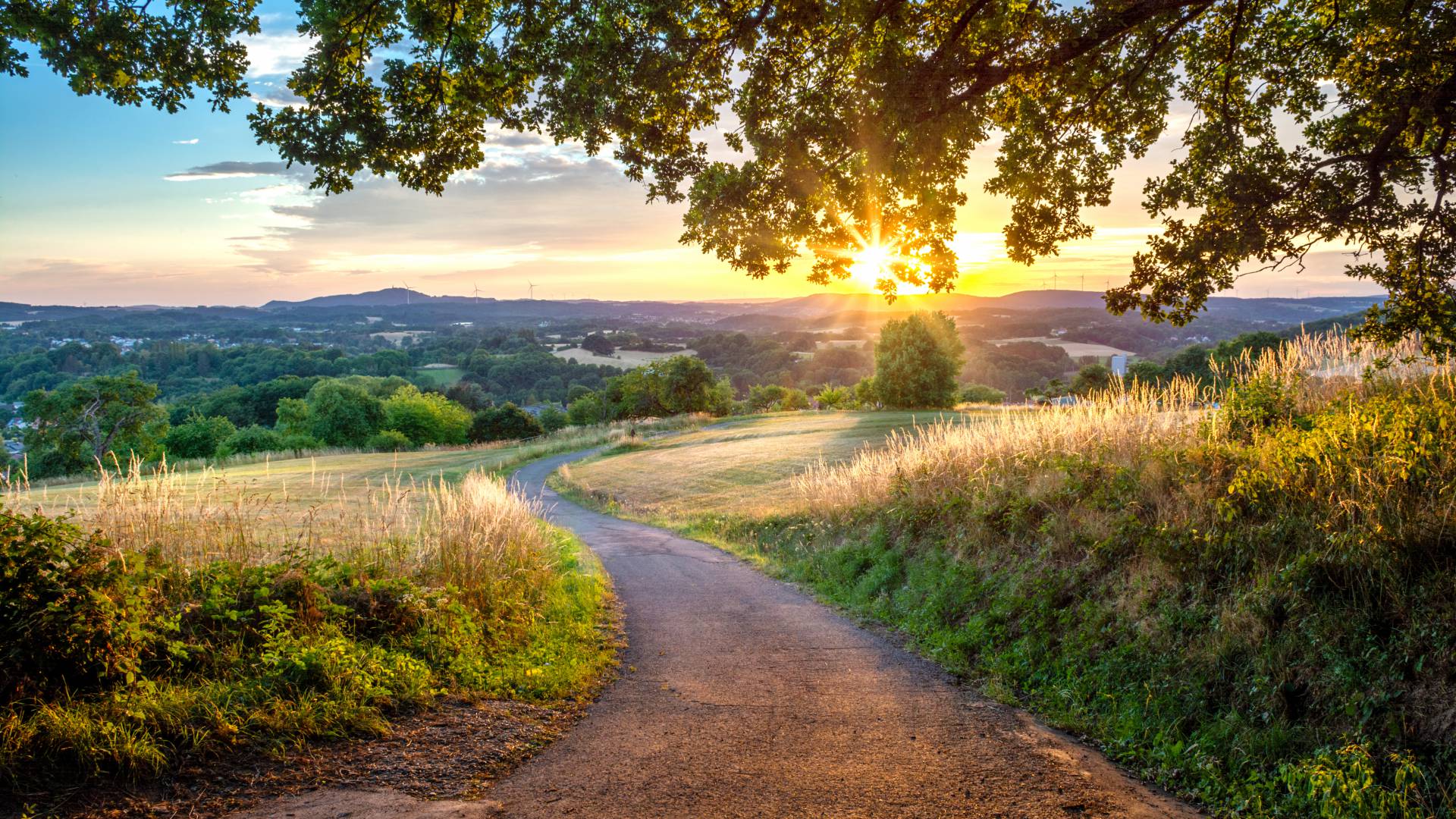 Saarland, Sonnenuntergang, Landschaft, Feldweg, Natur