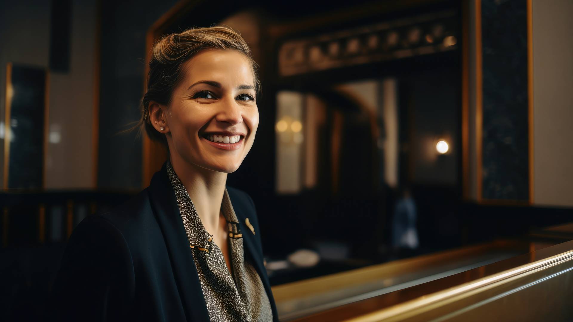 Pretty young receptionist smiling at reception